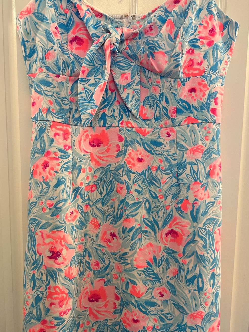 Lilly Pulitzer Skort Romper Dress Size 6 Blue Pink Floral Bow Front Smocked Back - Picture 3 of 6